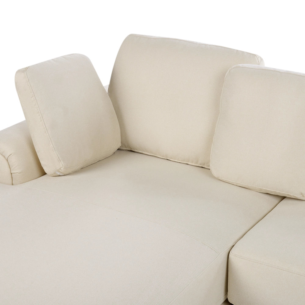 Divano moderno ad angolo con gambe in plastica in tessuto beige chiaro lato destro