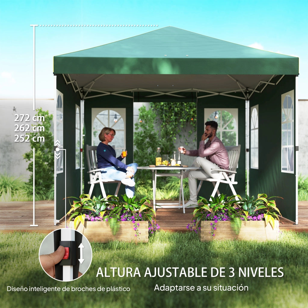 Tenda da Giardino Pieghevole 3x3 m ¨C Zephmum ¨C Verde con UPF50+ 4 Laterali e Borsa