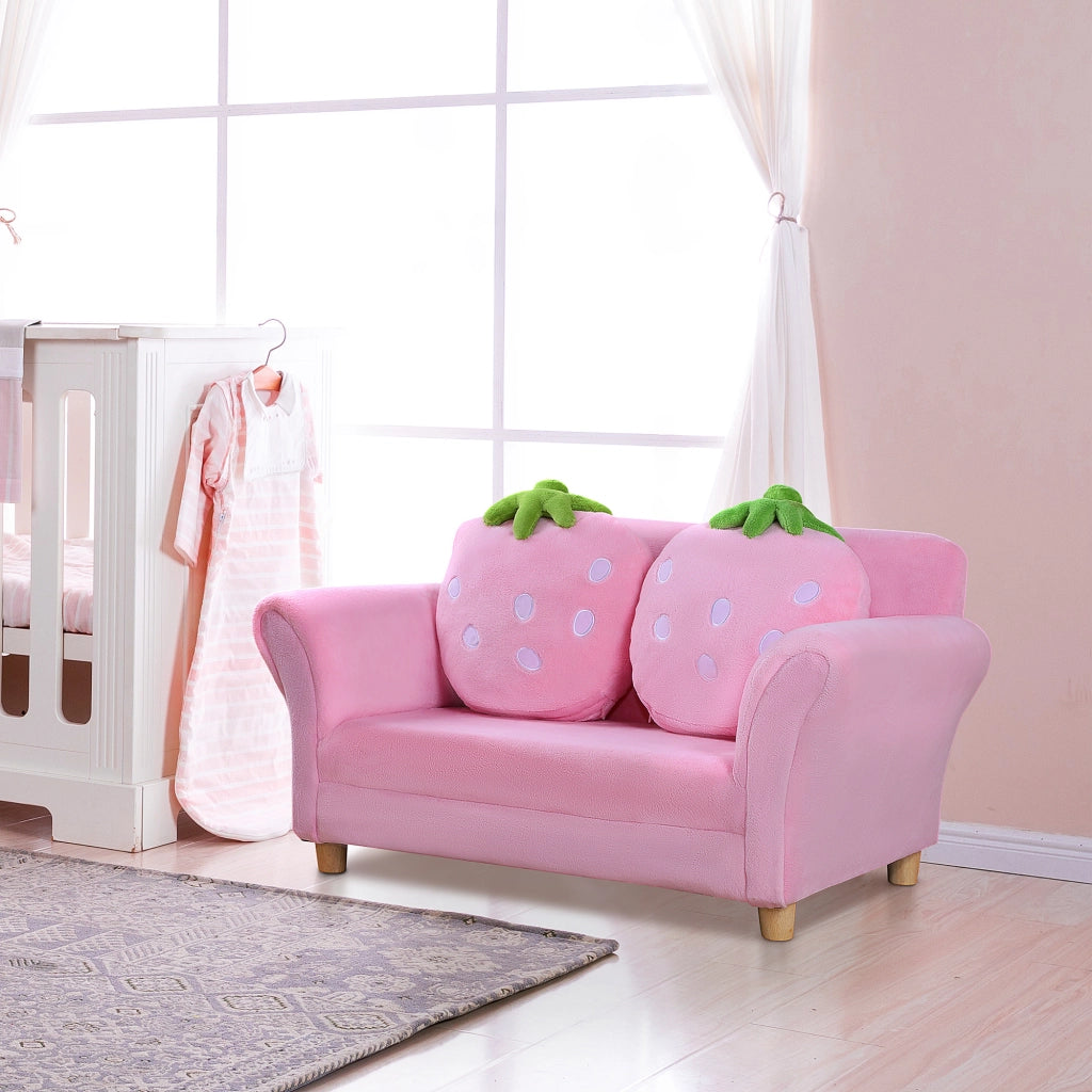 Poltrona bambini tessuto effetto velluto corallo con gambe legno massello per cameretta ¨C Xylo ¨C Rosa 90x53x48cm