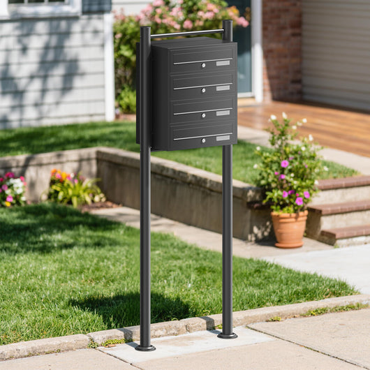 Cassetta postale condominiale autoportante 4 posti, 1 modulo, nero 556 x 270 x 1500 mm