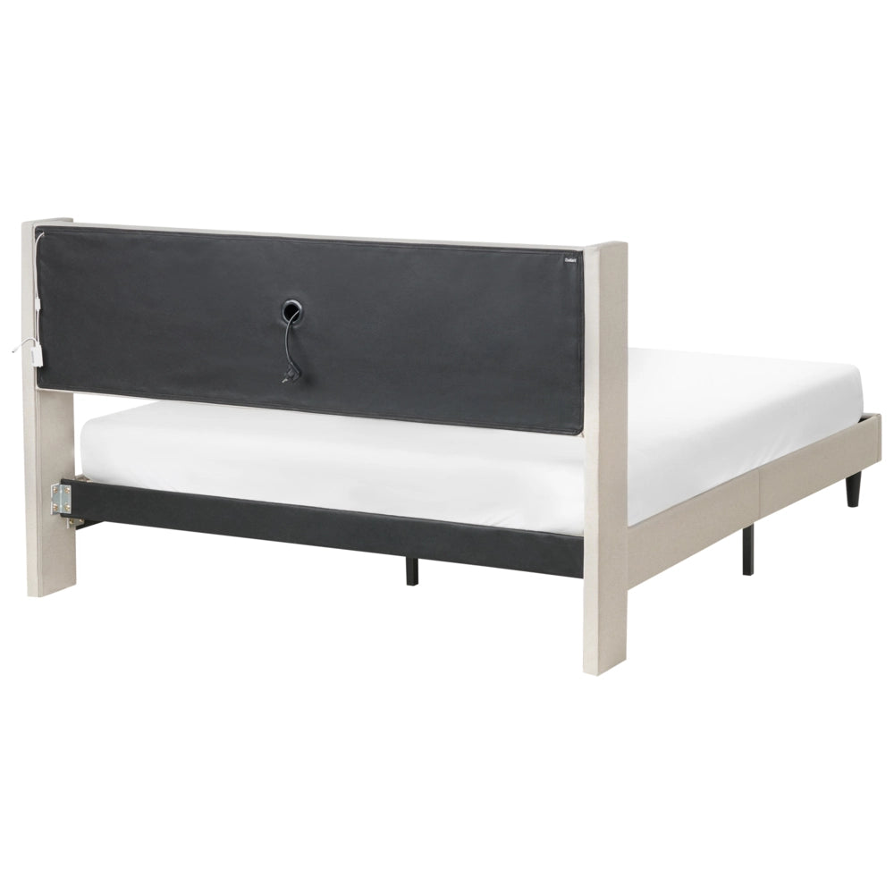 Letto matrimoniale LED Beige Tessuto EU Super King Size 160 x 200 cm Testiera imbottita con porta USB Desing moderno