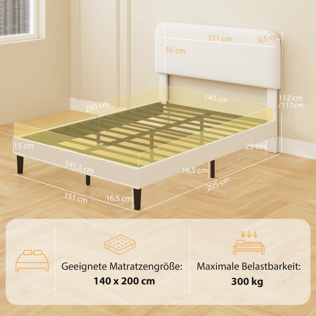 Letto imbottito 140x200 con testiera regolabile in pile teddy ¨C zephmum ¨C bianco