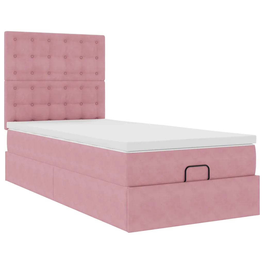 Struttura Letto Pouf con Materassi Rosa 100x200 cm Velluto 3314449