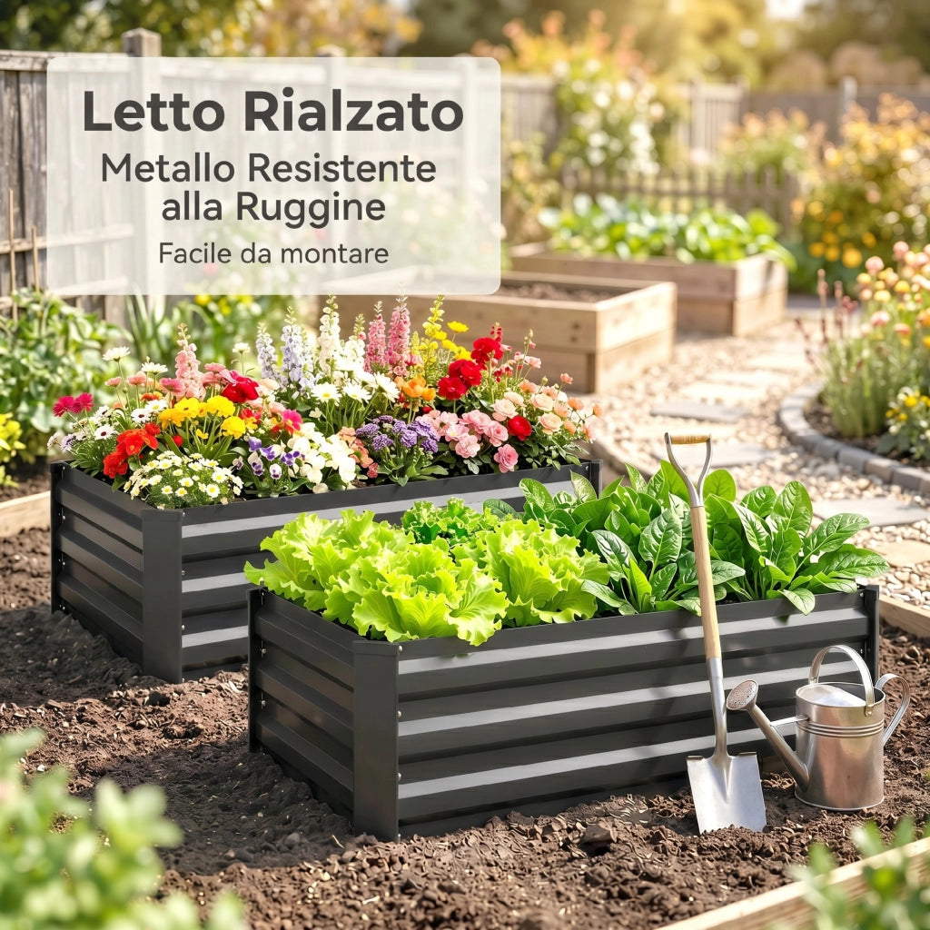 Letti per Orto Rialzato 2 Pezzi ¨C Zephmum ¨C Grigio Acciaio 100x60x30cm
