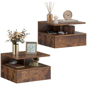 Set di 2 Comodini Sospesi con Cassetto e Mensola Aperta, 35x32x22.5 cm, Marrone Rustico