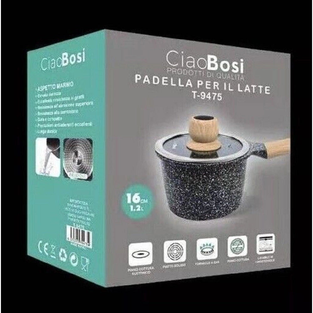 Trade Shop - Pentolino Padella Latte Pentola Bollilatte Con Manico Coperchio 16cm 1,2lt T-9475 -