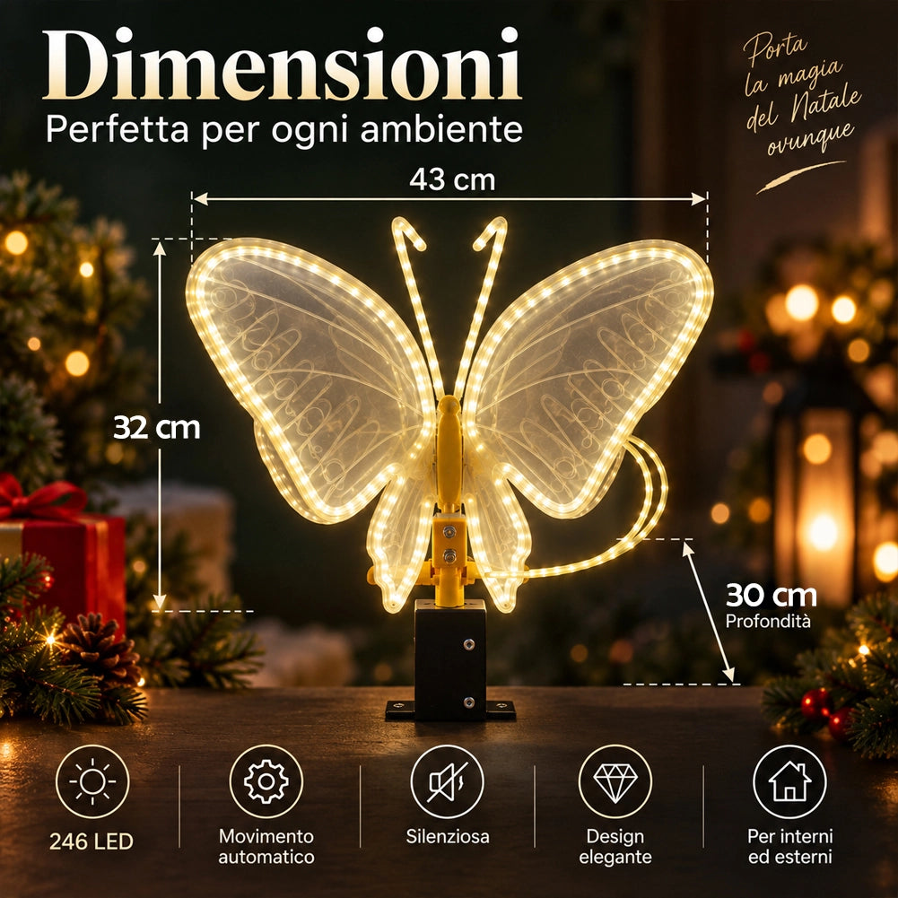 Farfalla con Movimento e 246 Led Bianco Caldo Decorazione Natalizia 30x43x32 cm