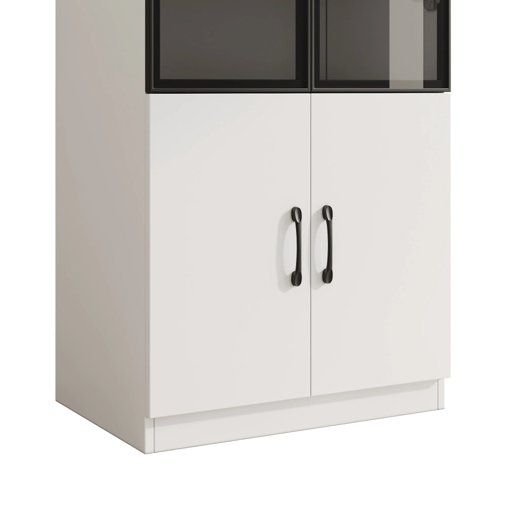 Vetrina combinata 120x40x160 cm con LED multicolore e 2 ante; bianca