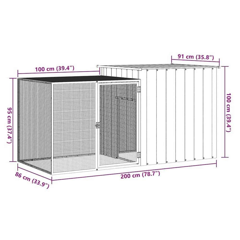 Rabbit Cage, Anthracite, 200x91x100 Cm, Galvanized Steel