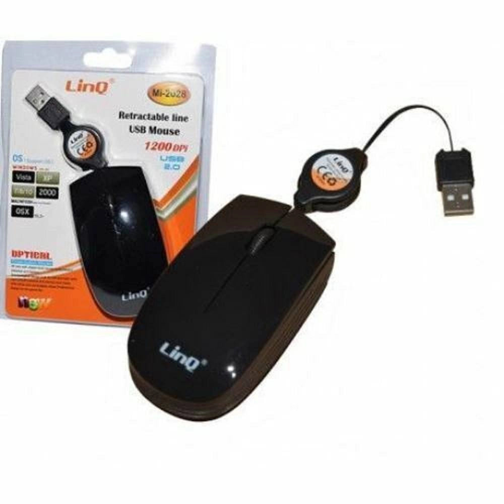 Trade Shop - Mouse Ottico Rotellina Filo Cavo Usb 2.0 Retrattile Sensore 1200dpi Pc Mi-2028 -