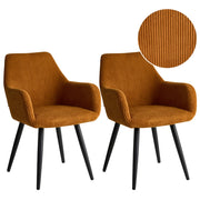 Set di 2 sedie da pranzo in velluto a coste rivestimento in velluto arancione con braccioli base in metallo design moderno