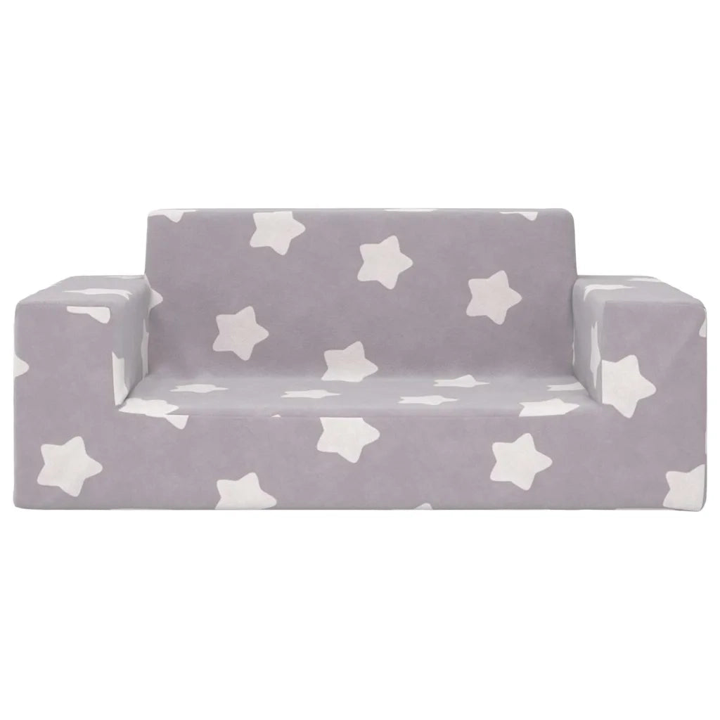 Divano per Bambini 2 Posti-Sofa-Divanetto Grigio Chiaro Stelle Morbido Peluche 915504