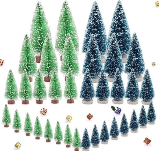 Mini alberi di Natale in miniatura - 4 misure decorazione di Natale miniatura con effetto neve - verde - alberi di Natale realistici piccoli per decorazione di tavola - 36 pezzi