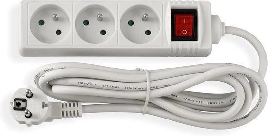 Scheda di allaccio con interruttore - Scatola di connessione - Per più dispositivi - Stabile connettore - 3 metri - Bianco