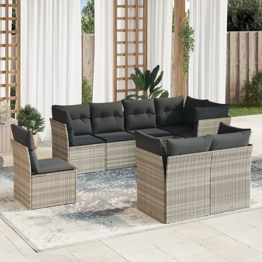 Set Divano da Giardino 8pz con Cuscini Grigio Chiaro Polyrattan 3217932