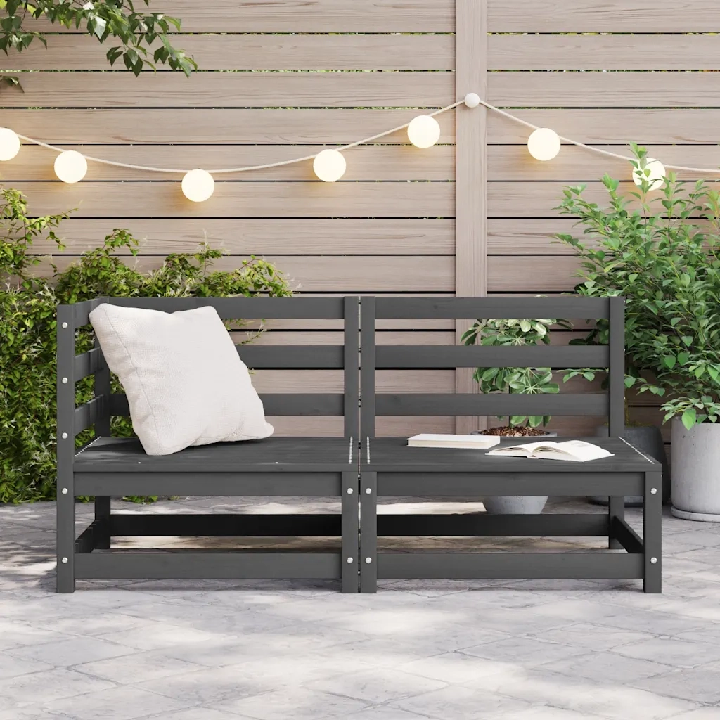 Set Divani da Giardino 2 pz Grigio in Legno Massello di Pino