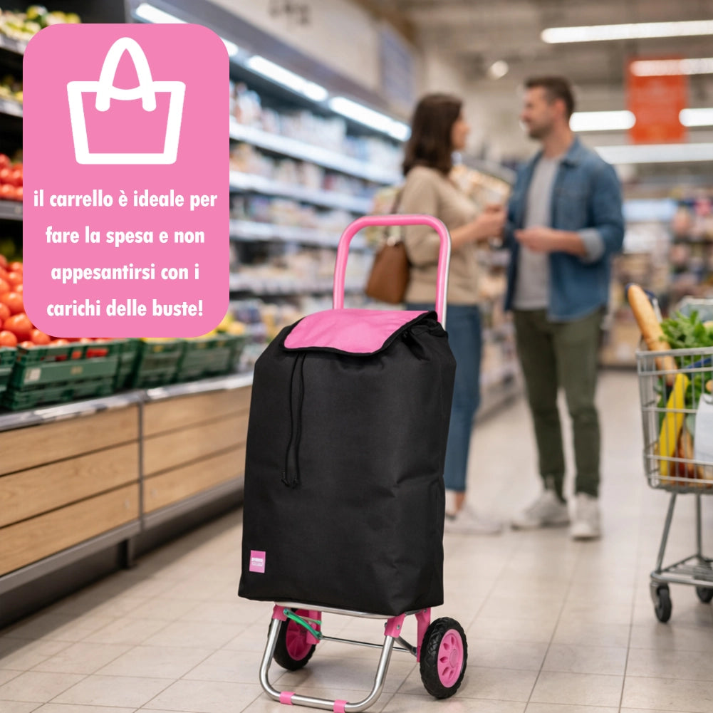 Carrello per la Spesa Poseidon Trolley con Rivestimento Termico 36x30x90 cm e Ruote Rosa