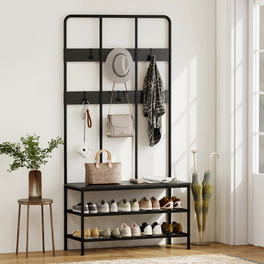 Armadio ingresso con panca e appendiabiti ¨C zephmum ¨C nero, metallo e multistrato, 80x40x180