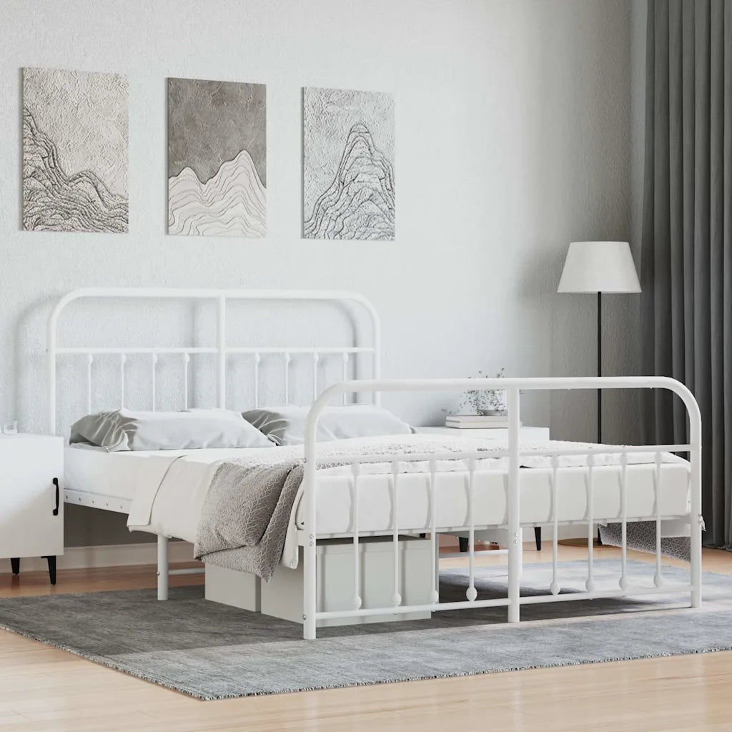 Giroletto con Testiera e Pediera-Struttura Letto Metallo Bianco 140x200 cm 216477