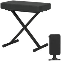 Sgabello per Pianoforte Pieghevole e Regolabile su 4 Altezze, in Pelle PU, Schiuma e Metallo, 60x32x53-63 cm, Nero