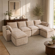 Divano modulare 322x161x75 cm componibile con molle integrate in chenille khaki