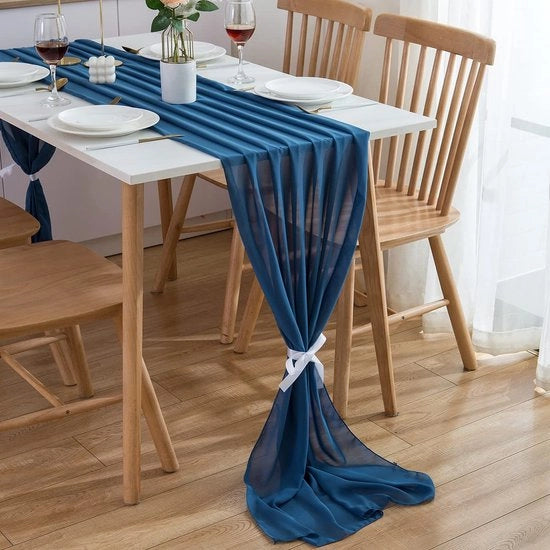 Tavolo da Pranzo con Tovaglia in Chiffon Blu per Matrimoni, Decorazioni da Tavola 3m, Tovaglie per Feste di Compleanno, Comunione