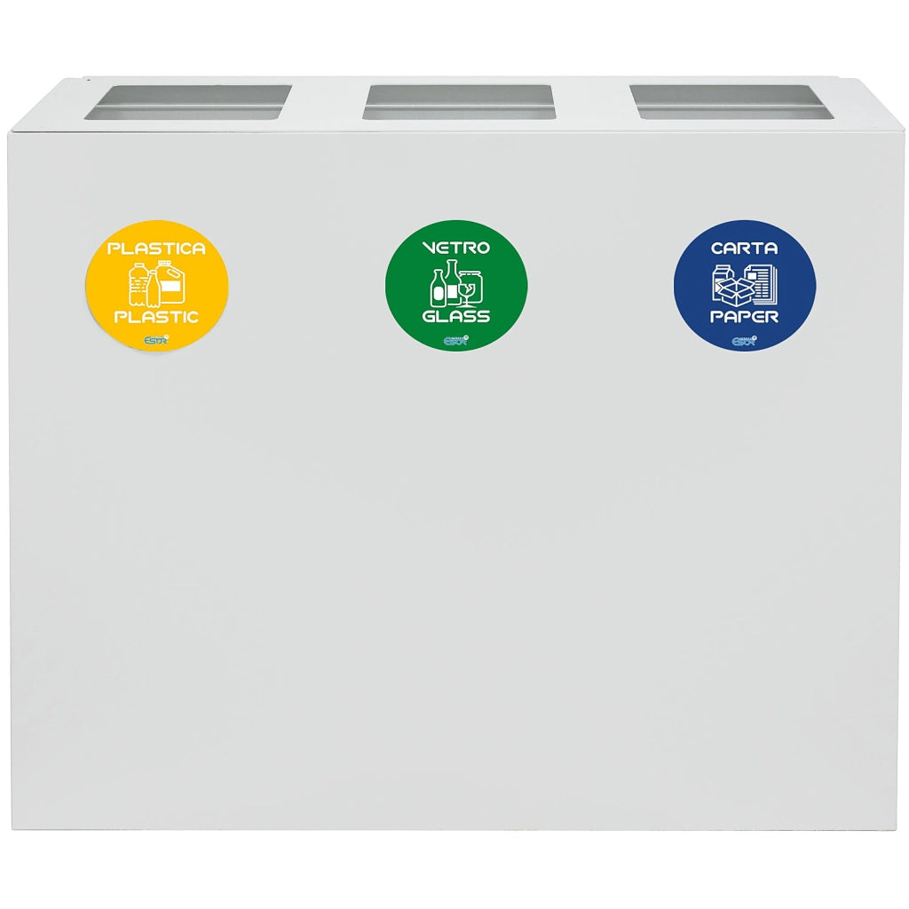 Pattumiera per Raccolta Differenziata 3 Scomparti 180 L 90x30x80 cm in Acciaio Verniciato Bianco