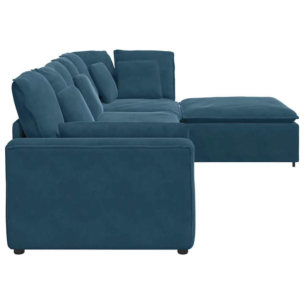 Divano Modulare con Poggiapiedi e Cuscini in Velluto Blu 3321188
