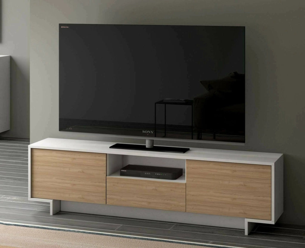 Atina, Mobile Porta tv un Cassetto Made in Italy, 170x42x48h cm Bianco