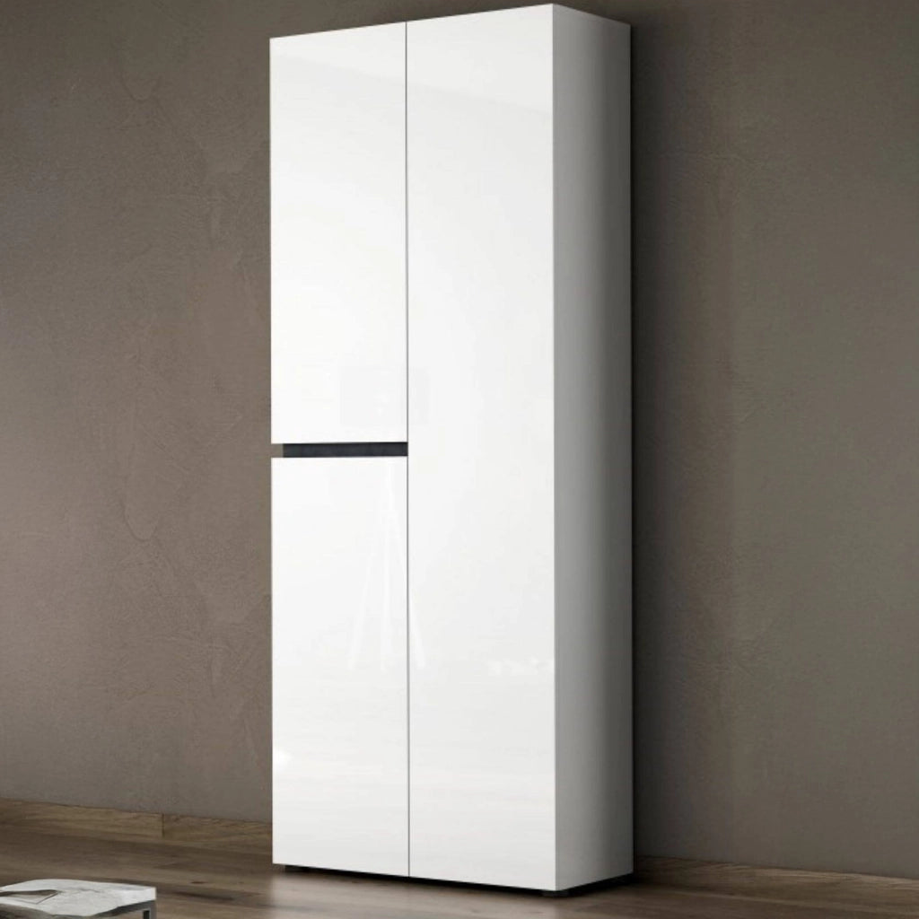 Mobile Portascarpe Baiso, Scarpiera 42 Paia Made in Italy, 80x34x200h cm Bianco Lucido
