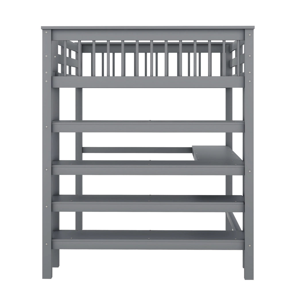 Letto a soppalco 140x200 cm con scrivania e vani portaoggetti in pino e MDF grigio