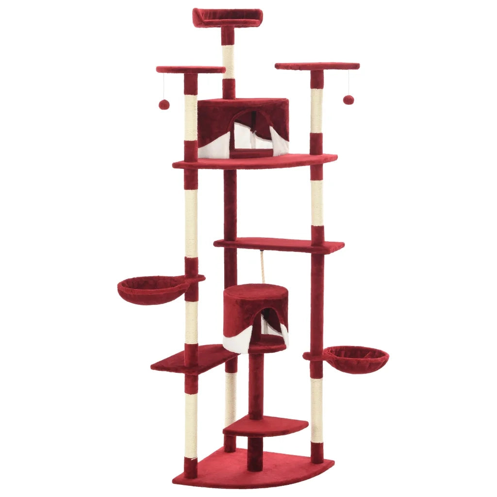 Albero per Gatti e Tiragraffi in Sisal 203 cm Rosso e Bianco CFW5208293