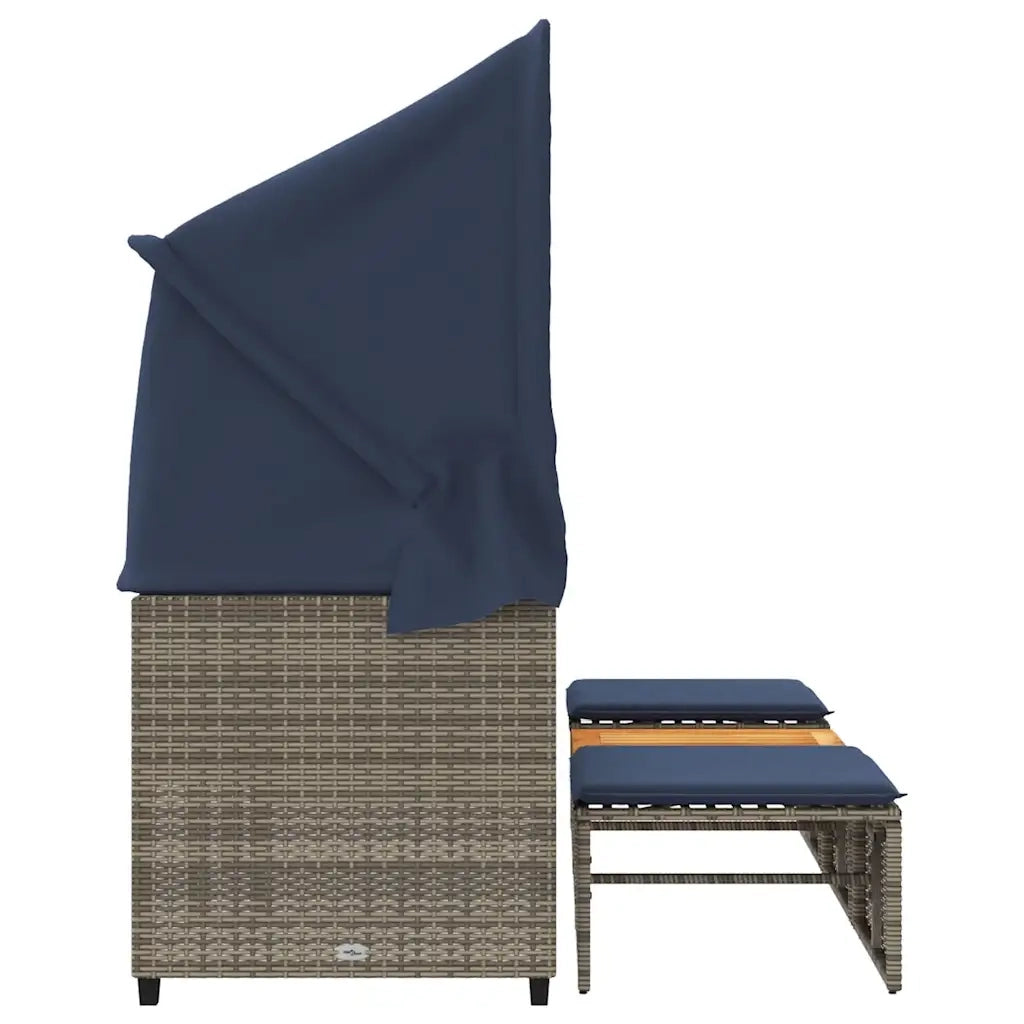 Divano da giardino a 3 posti con baldacchino e sgabelli in Polyrattan Grigio 365456