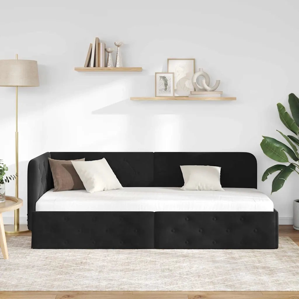Cornice del letto ad angolo Nero 80 x 200 cm Velluto