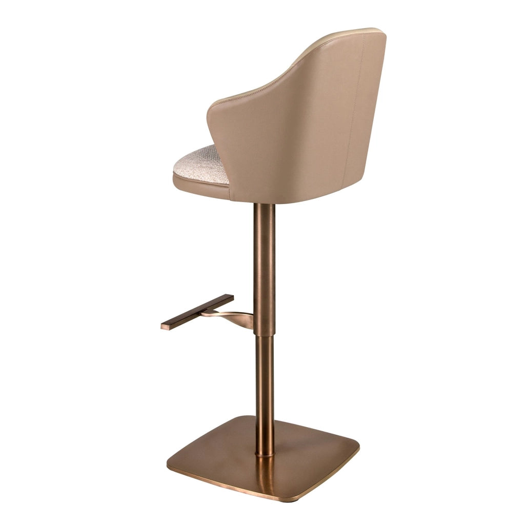 Sgabello girevole in tessuto crema screziato e similpelle marrone