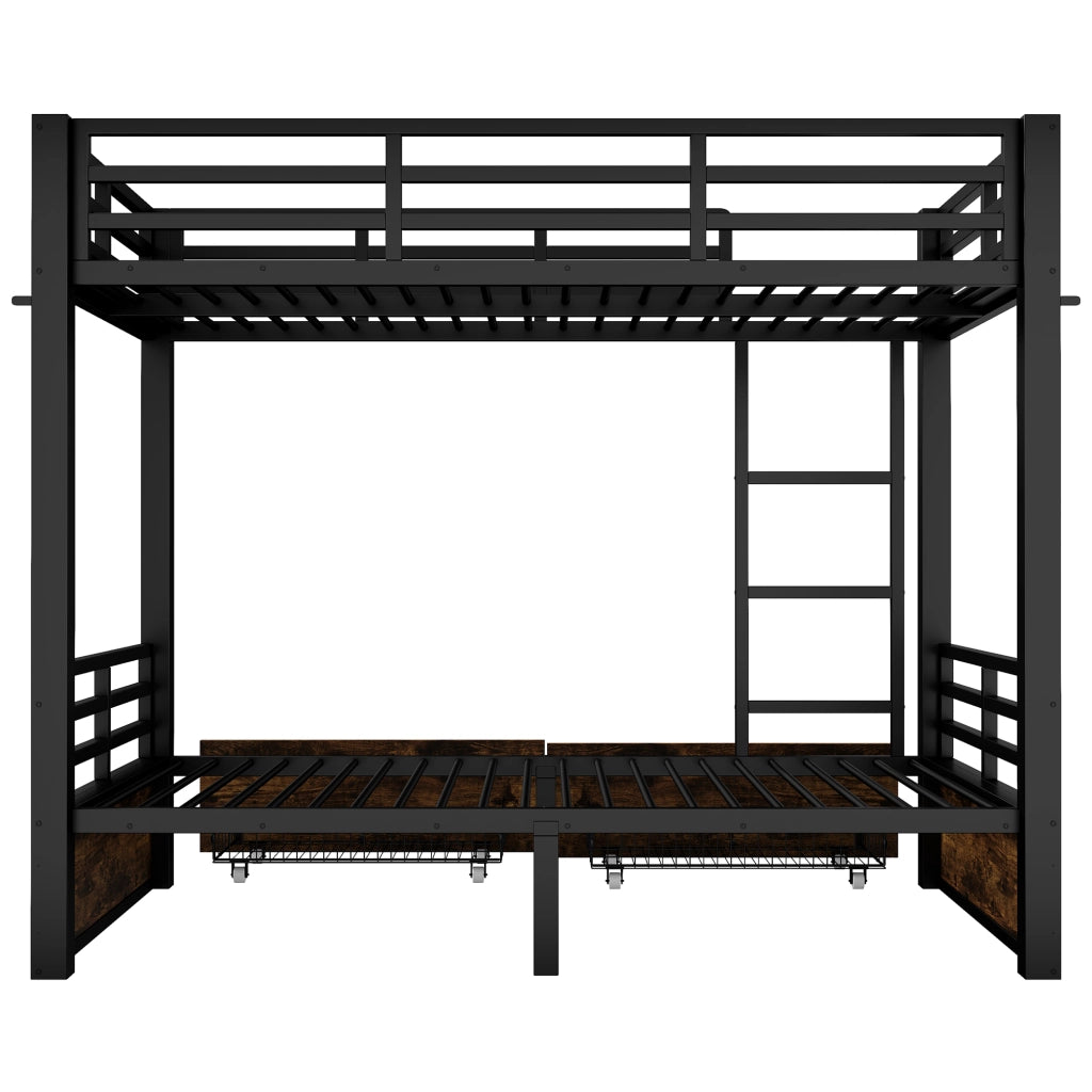Letto a castello 90x200 cm, struttura in metallo, 2 cassetti, letto per bambini, nero