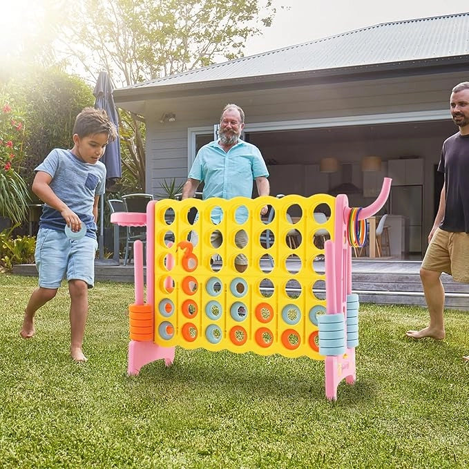 Forza 4 Gigante, Forza Quattro per Bambini con Canestro, Palla, 5 Anelli e 42 Piedine, Giochi Educativi da Esterno ed Interno per Vacanze e Feste, Ideale per Bambini +3 Anni