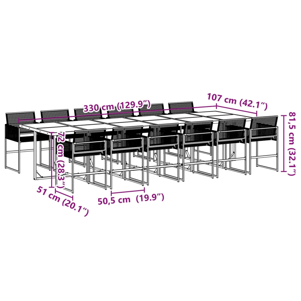 Set da Pranzo da Giardino 13pz Nero in Polyrattan