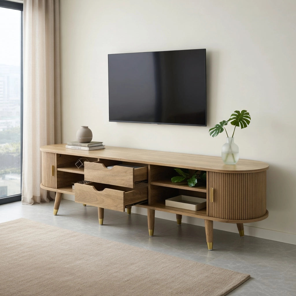 Cassettiera TV in MDF colore rovere lunghezza 175 cm