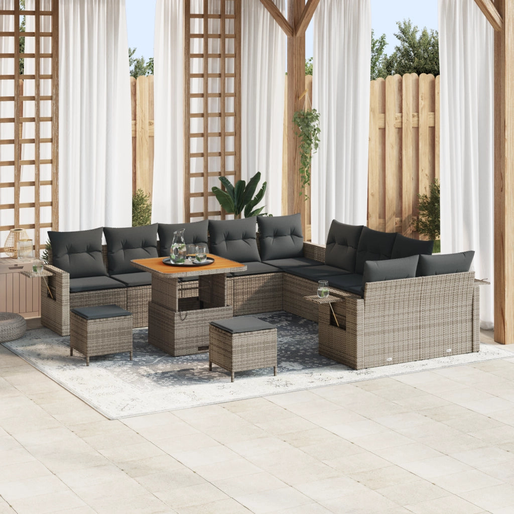 Set Divano da Giardino 13 Pezzi con Cuscini Grigio Polyrattan Acacia