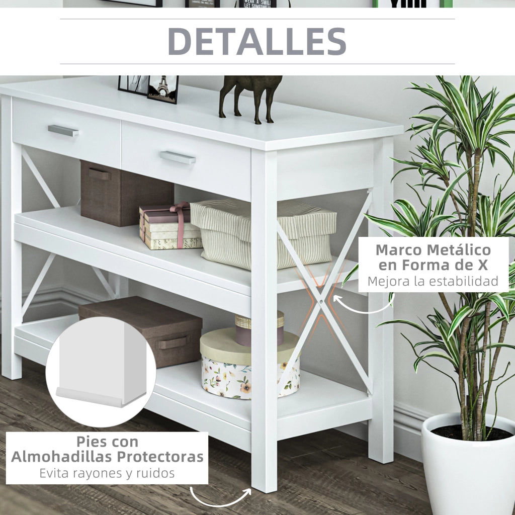 Tavolino da salotto con 2 cassetti e ripiani ¨C zephmum ¨C 105x40x76 cm bianco