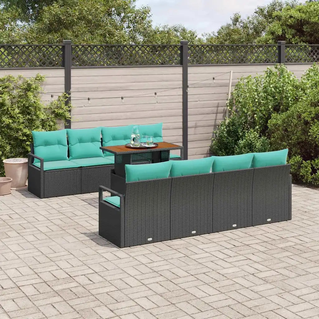 Set Divano da Giardino con cuscino 9 pcs Nero e Verde acqua