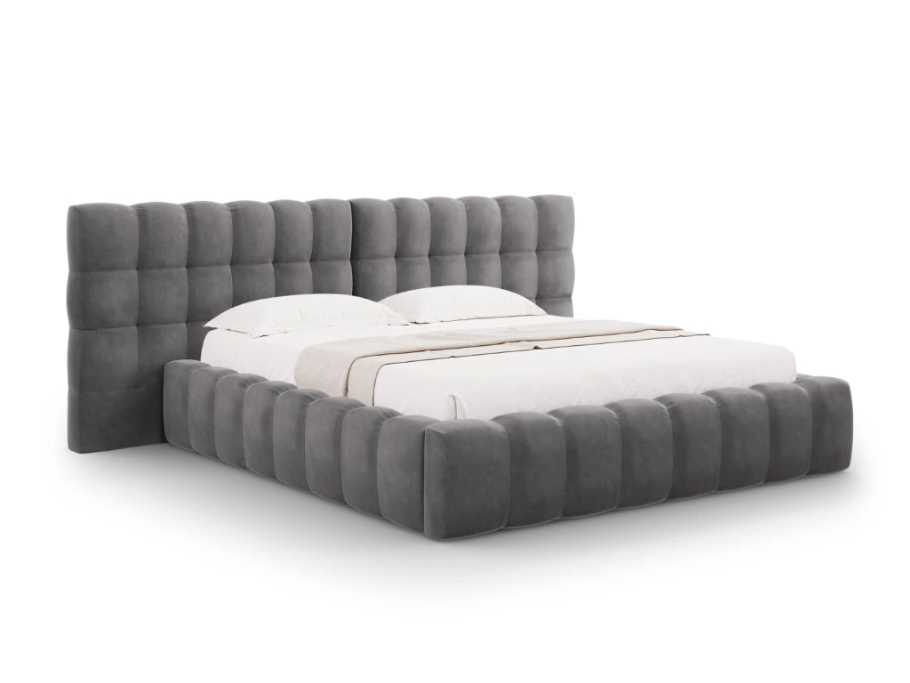Cosmopolitan Design - Letto a cassettone con testiera doppia "Bali" 160x200cm in velluto grigio 