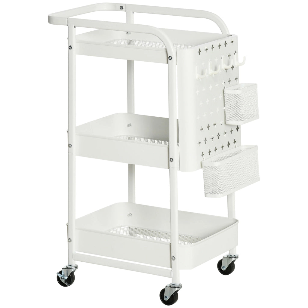 Carrello Multifunzionale con 4 Ganchos e 2 Cestas ¨C zephmum ¨C Bianco 51.5x32x75.6 cm