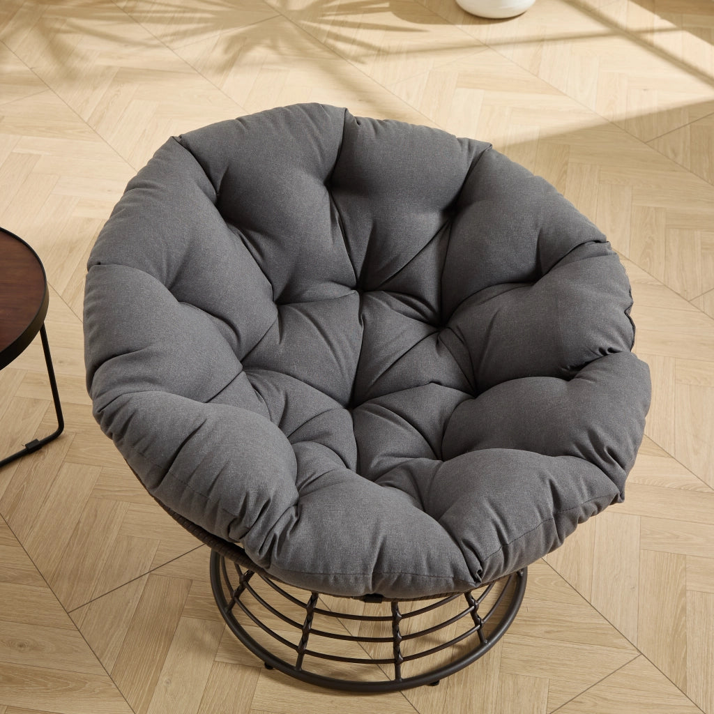 Chaise ergonomique ergonomique Papasan Papasan chaise int¨¦rieure pivotante ¨¤ 360¡ã en rotin ext¨¦rieur avec coussin ¨¦pais et souple id¨¦ale pour le salon la chambre la salle de lecture cadre marron avec coussin gris