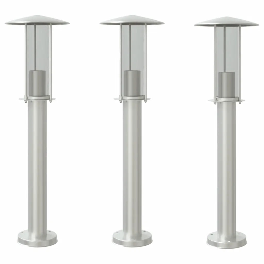 Lampade da Terra per Esterni 3 pz Argento 60 cm in Acciaio Inox