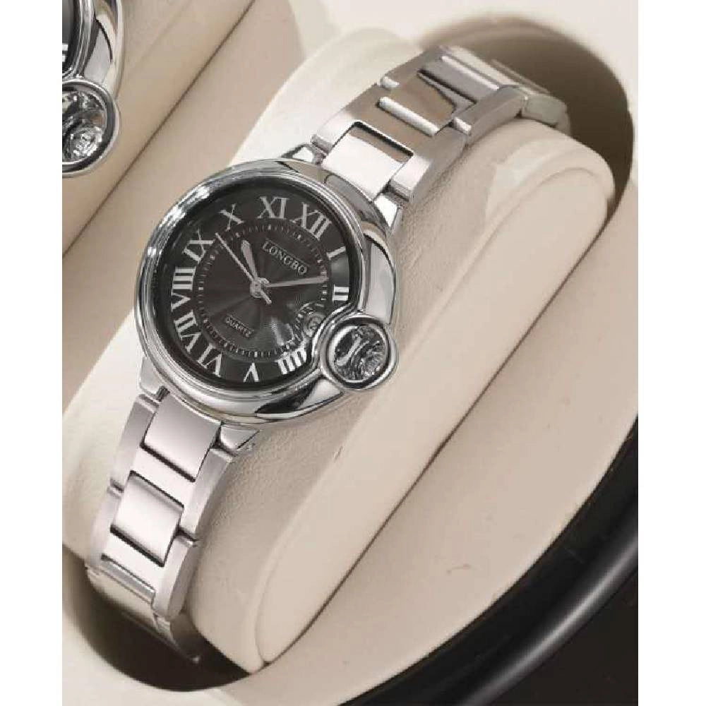 Trade Shop - Orologio Polso Uomo Donna Longbo 80771 Quarzo Calendario Impermeabile Silver Nero -   -donna    -