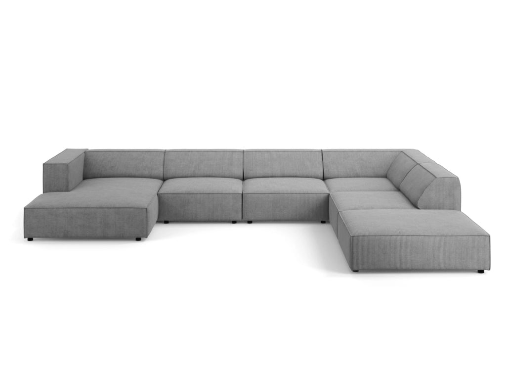 Cosmopolitan Design - Divano panoramico destro "Arendal" 7 posti in ciniglia con effetto a coste grigio scuro 