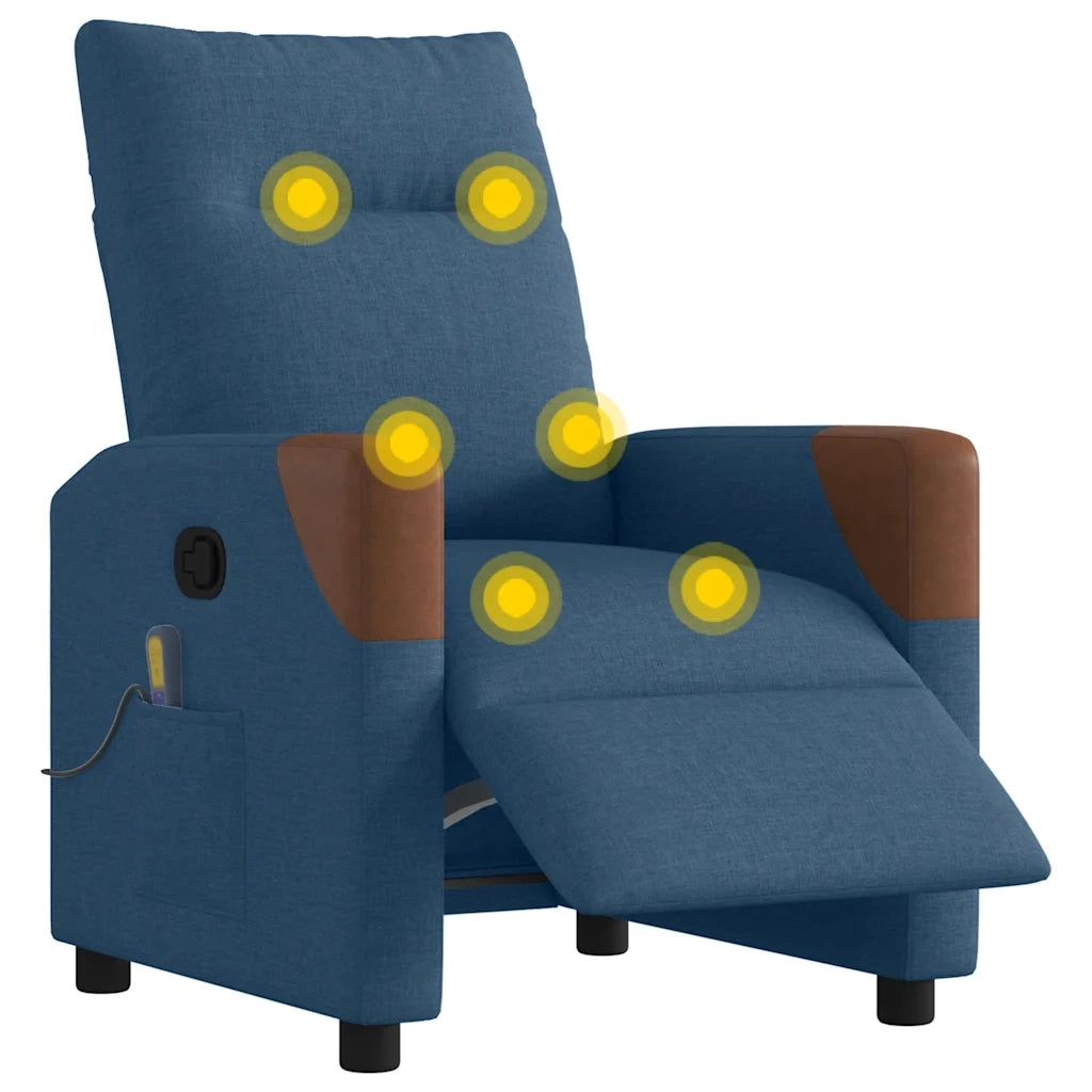 Poltrona Massaggiante | Sedia Relax Reclinabile Elettrica Blu in Tessuto