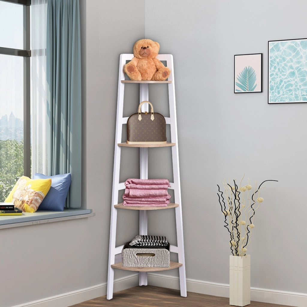 Scaffale a 4 ripiani in legno per fiori e piante Scaffale angolo per giardino e casa Bianco-Scaffali e librerie